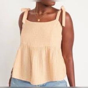 Old Navy Orange Gingham Smocked Peplum Top Size Large